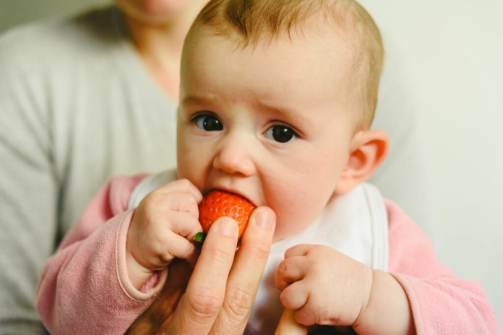 bebê comendo morango